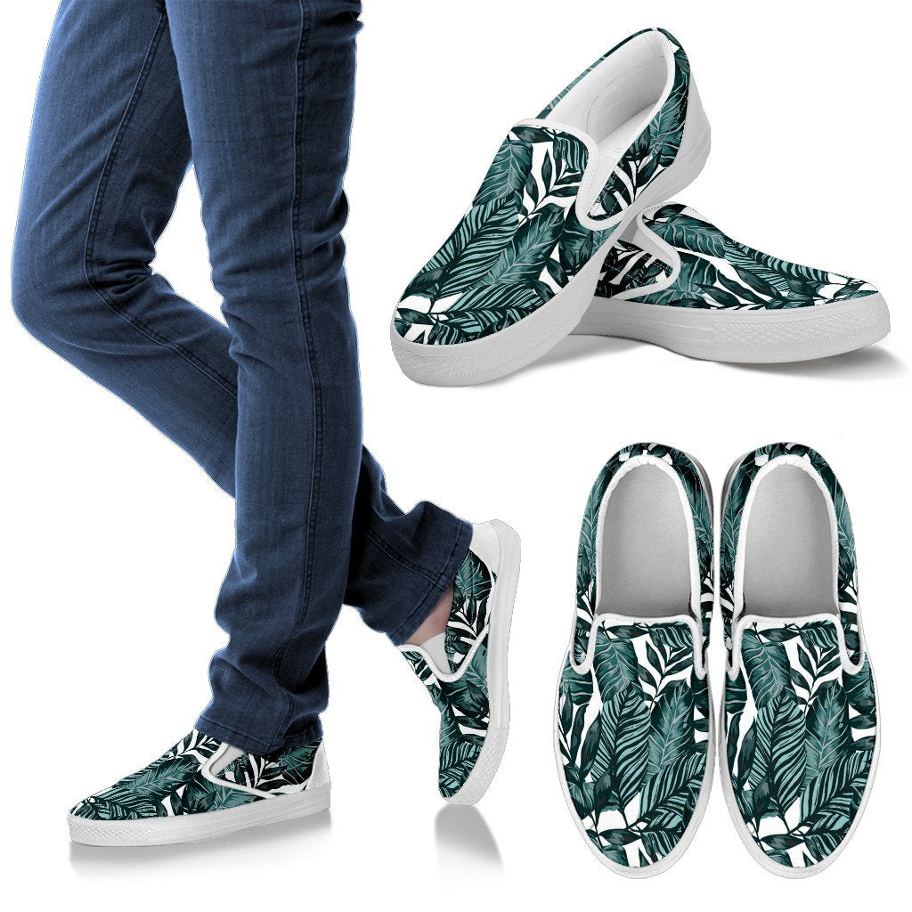 Tropical Palm Leaves Pattern Women Canvas Slip On Shoes