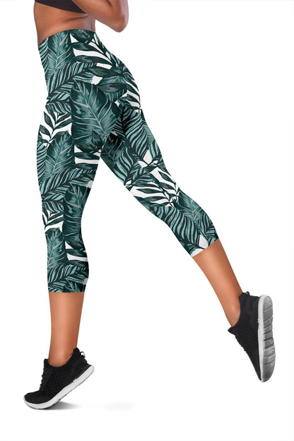 Tropical Palm Leaves Pattern Women Capris