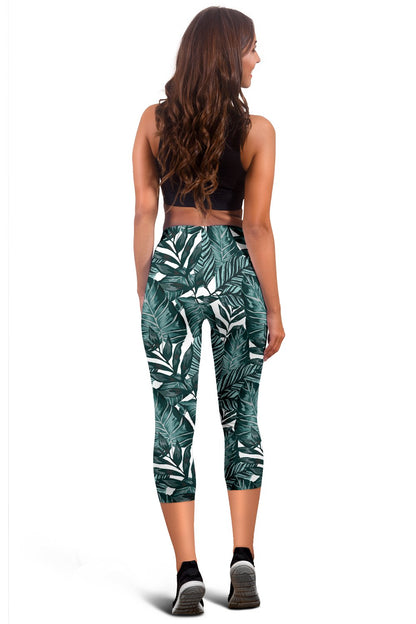 Tropical Palm Leaves Pattern Women Capris