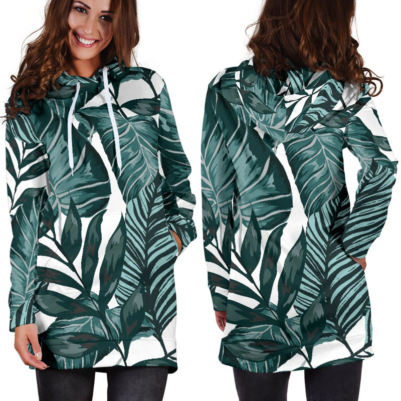 Tropical Palm Leaves Pattern Women Hoodie Dress