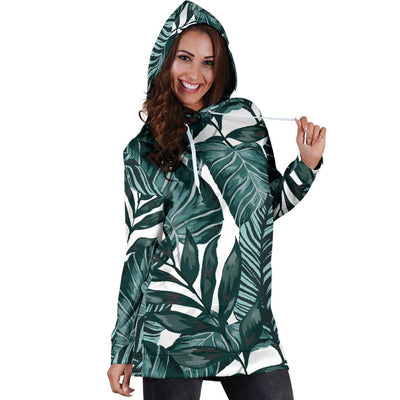 Tropical Palm Leaves Pattern Women Hoodie Dress