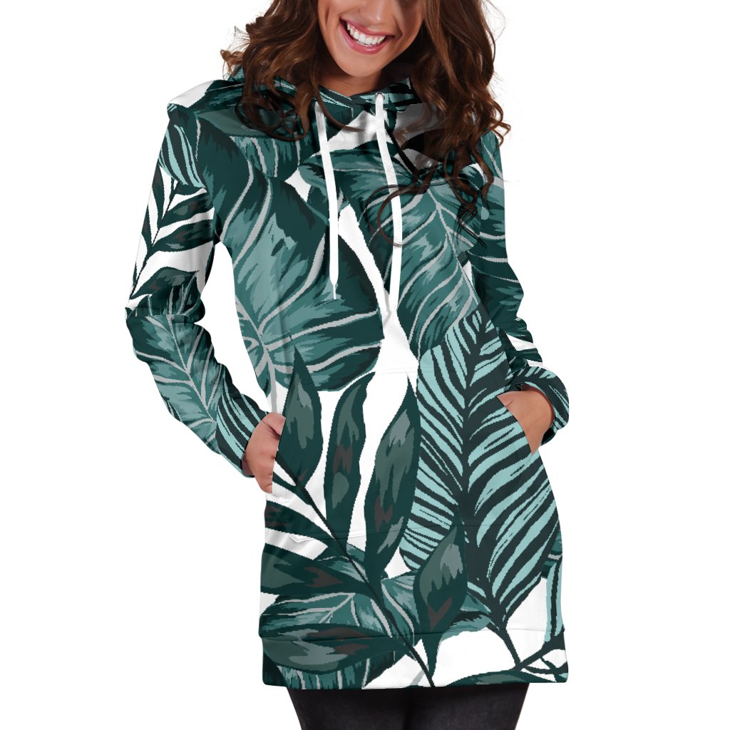 Tropical Palm Leaves Pattern Women Hoodie Dress