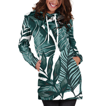 Tropical Palm Leaves Pattern Women Hoodie Dress