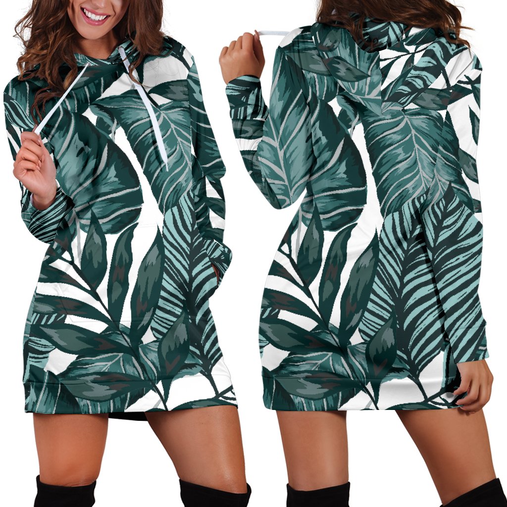 Tropical Palm Leaves Pattern Women Hoodie Dress