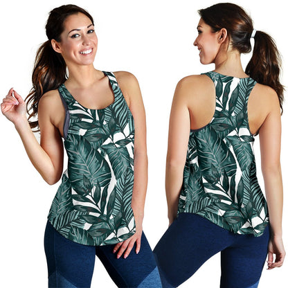 Tropical Palm Leaves Pattern Women Racerback Tank Top