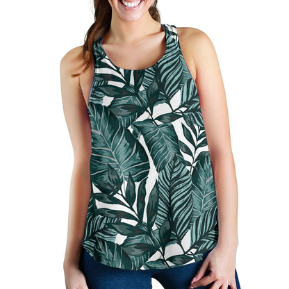 Tropical Palm Leaves Pattern Women Racerback Tank Top