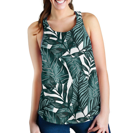 Tropical Palm Leaves Pattern Women Racerback Tank Top