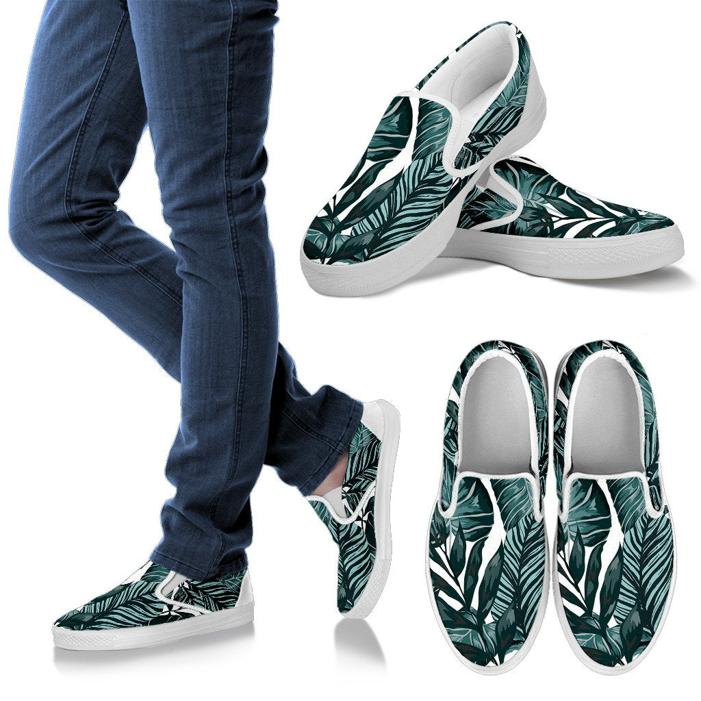 Tropical Palm Leaves Pattern Women Slip On Shoes