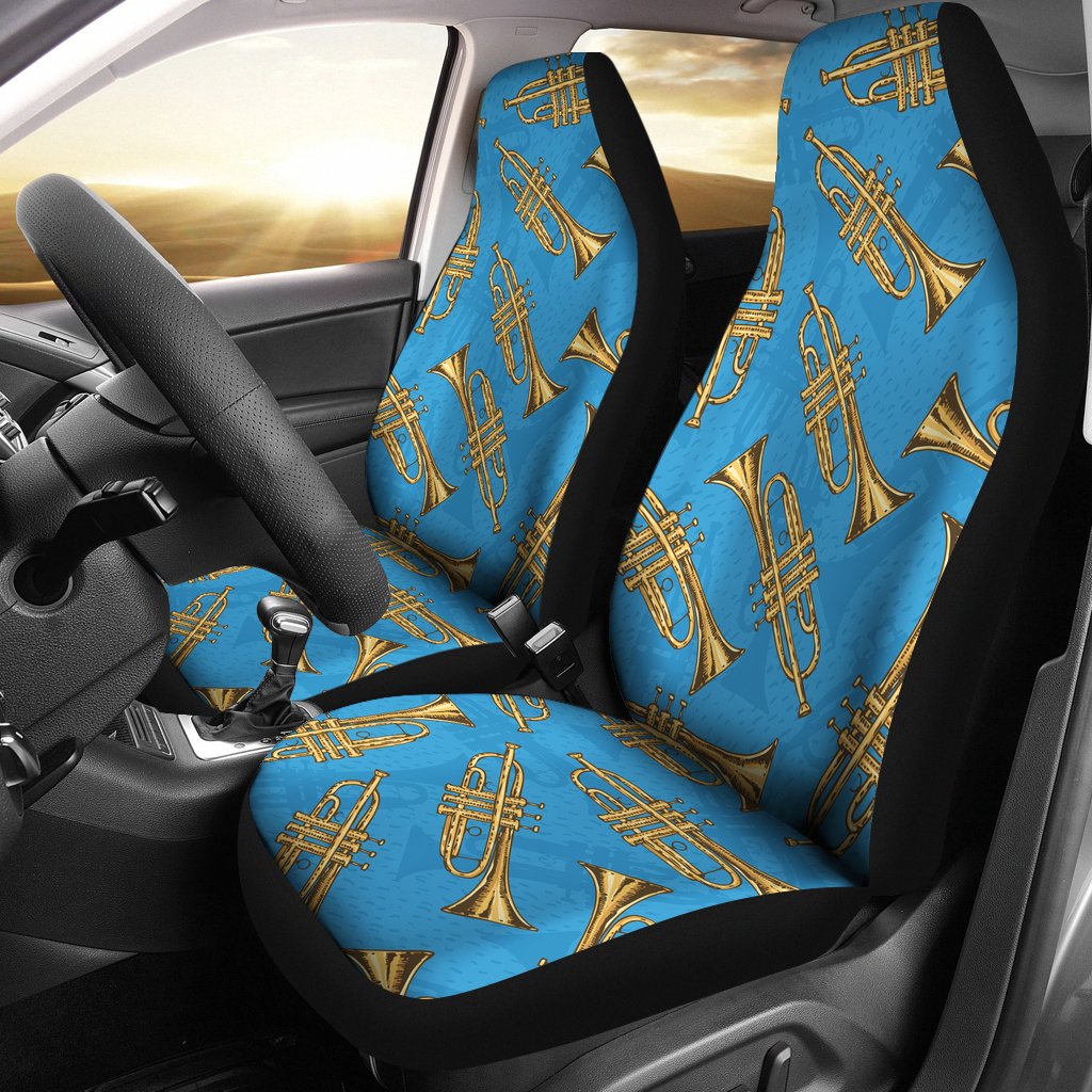 Trumpet Golden Pattern Themed Print Universal Fit Car Seat Covers-JorJune