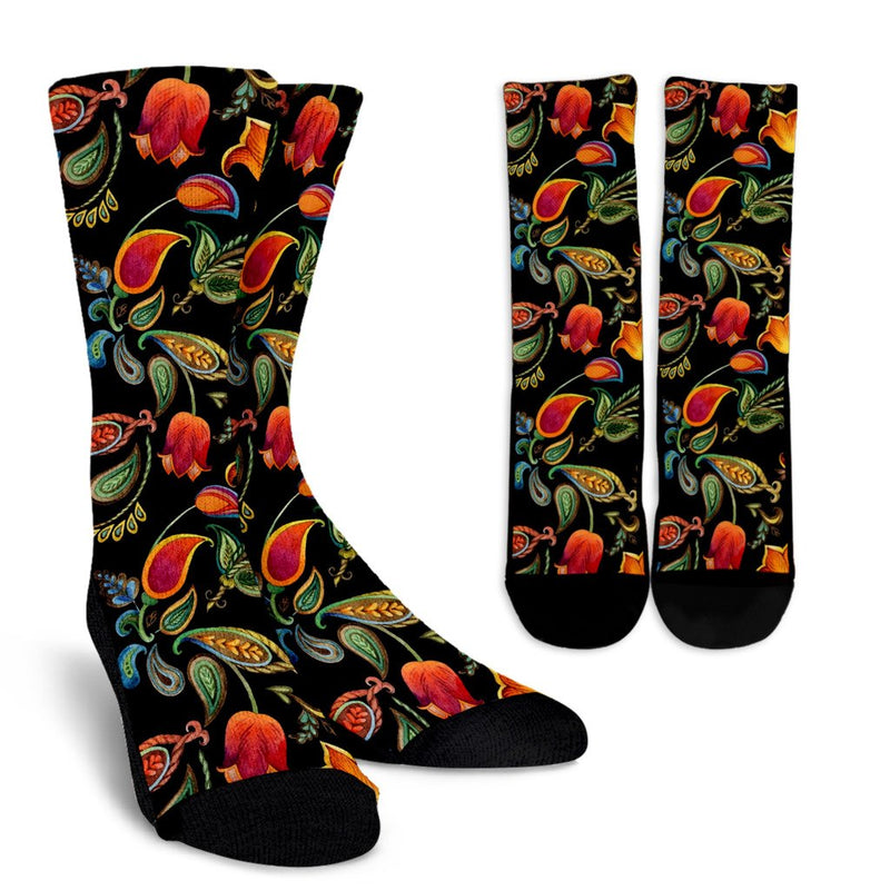 Tulip Boho Pattern Print Design TP09 Crew Socks-JORJUNE.COM