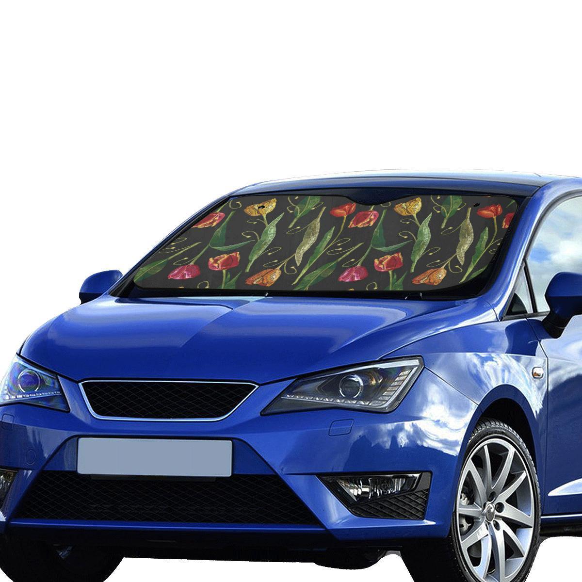 Tulip Embroidered Pattern Print Design TP01 Car Sun Shade-JorJune