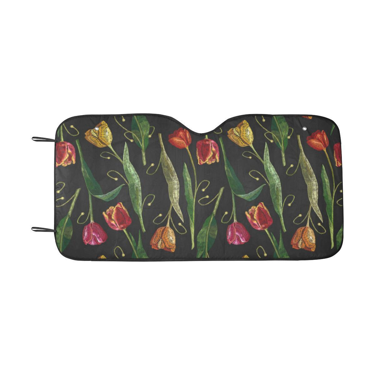 Tulip Embroidered Pattern Print Design TP01 Car Sun Shade-JorJune