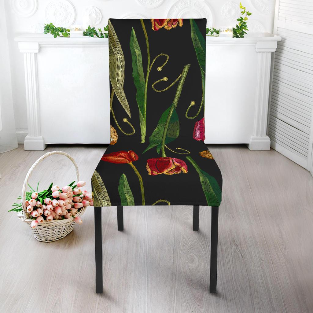 Tulip Embroidered Pattern Print Design TP01 Dining Chair Slipcover-JORJUNE.COM