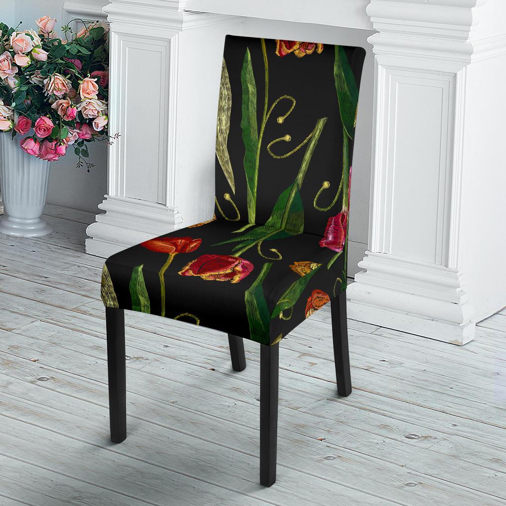 Tulip Embroidered Pattern Print Design TP01 Dining Chair Slipcover-JORJUNE.COM