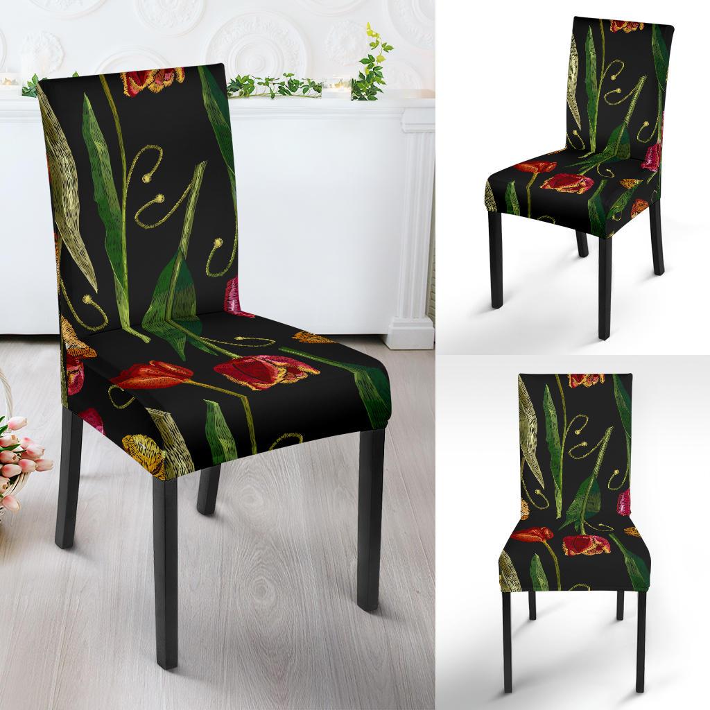 Tulip Embroidered Pattern Print Design TP01 Dining Chair Slipcover-JORJUNE.COM