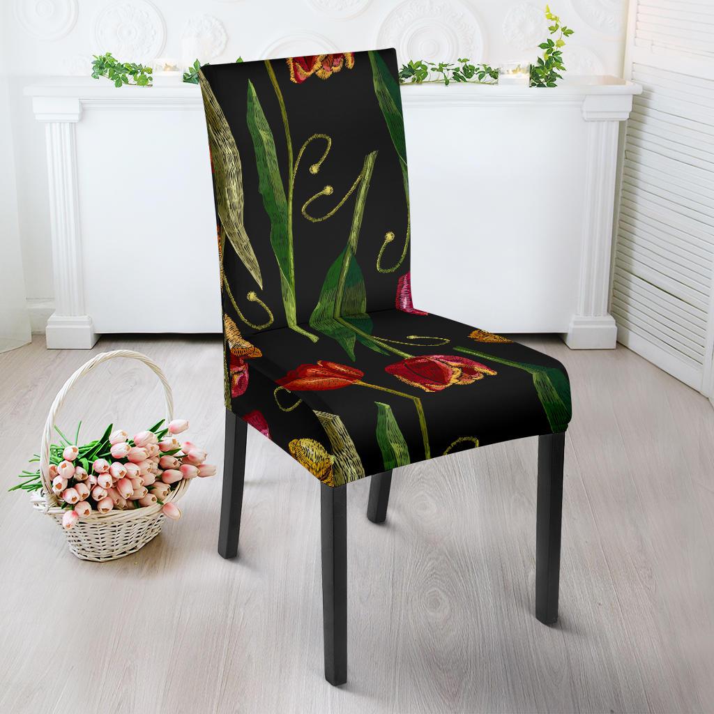 Tulip Embroidered Pattern Print Design TP01 Dining Chair Slipcover-JORJUNE.COM