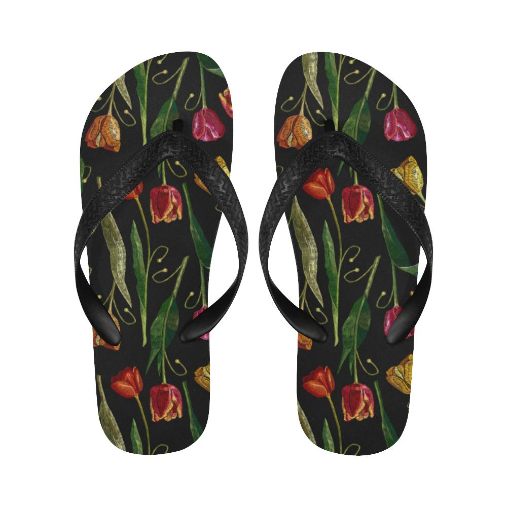 Tulip Embroidered Pattern Print Design TP01 Flip Flops-JorJune