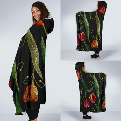 Tulip Embroidered Pattern Print Design TP01 Hooded Blanket-JORJUNE.COM