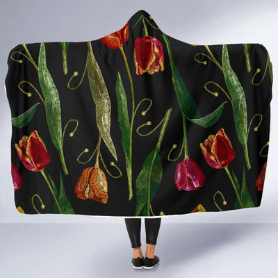 Tulip Embroidered Pattern Print Design TP01 Hooded Blanket-JORJUNE.COM