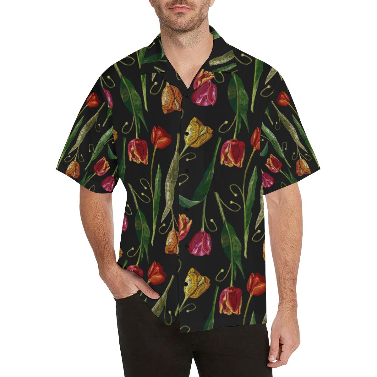 Tulip Embroidered Pattern Print Design TP01 Men Hawaiian Shirt-JorJune