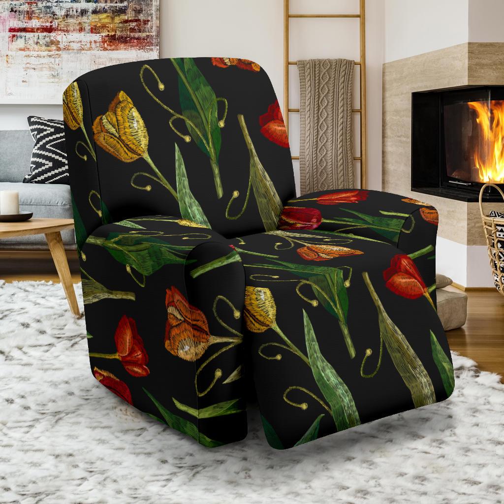 Tulip Embroidered Pattern Print Design TP01 Recliner Slipcover-JORJUNE.COM