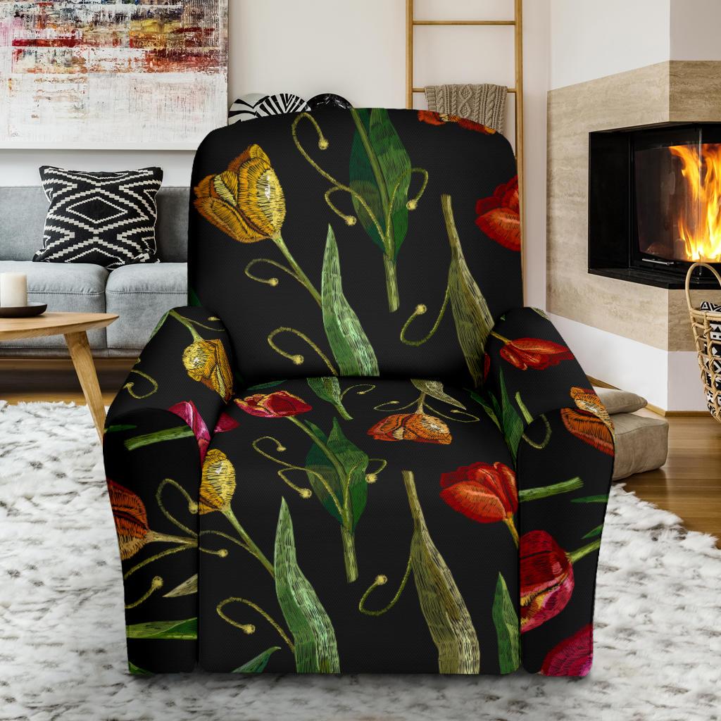 Tulip Embroidered Pattern Print Design TP01 Recliner Slipcover-JORJUNE.COM