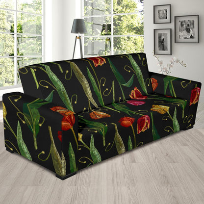 Tulip Embroidered Pattern Print Design TP01 Sofa Slipcover-JORJUNE.COM