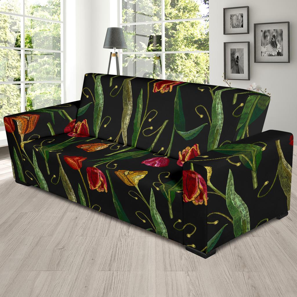 Tulip Embroidered Pattern Print Design TP01 Sofa Slipcover-JORJUNE.COM