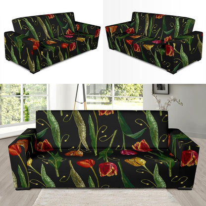 Tulip Embroidered Pattern Print Design TP01 Sofa Slipcover-JORJUNE.COM