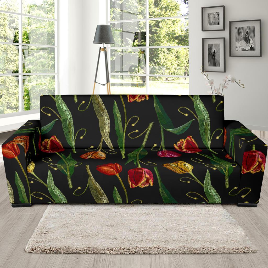 Tulip Embroidered Pattern Print Design TP01 Sofa Slipcover-JORJUNE.COM