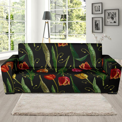 Tulip Embroidered Pattern Print Design TP01 Sofa Slipcover-JORJUNE.COM