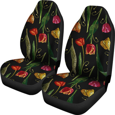 Tulip Embroidered Pattern Print Design TP01 Universal Fit Car Seat Covers-JorJune