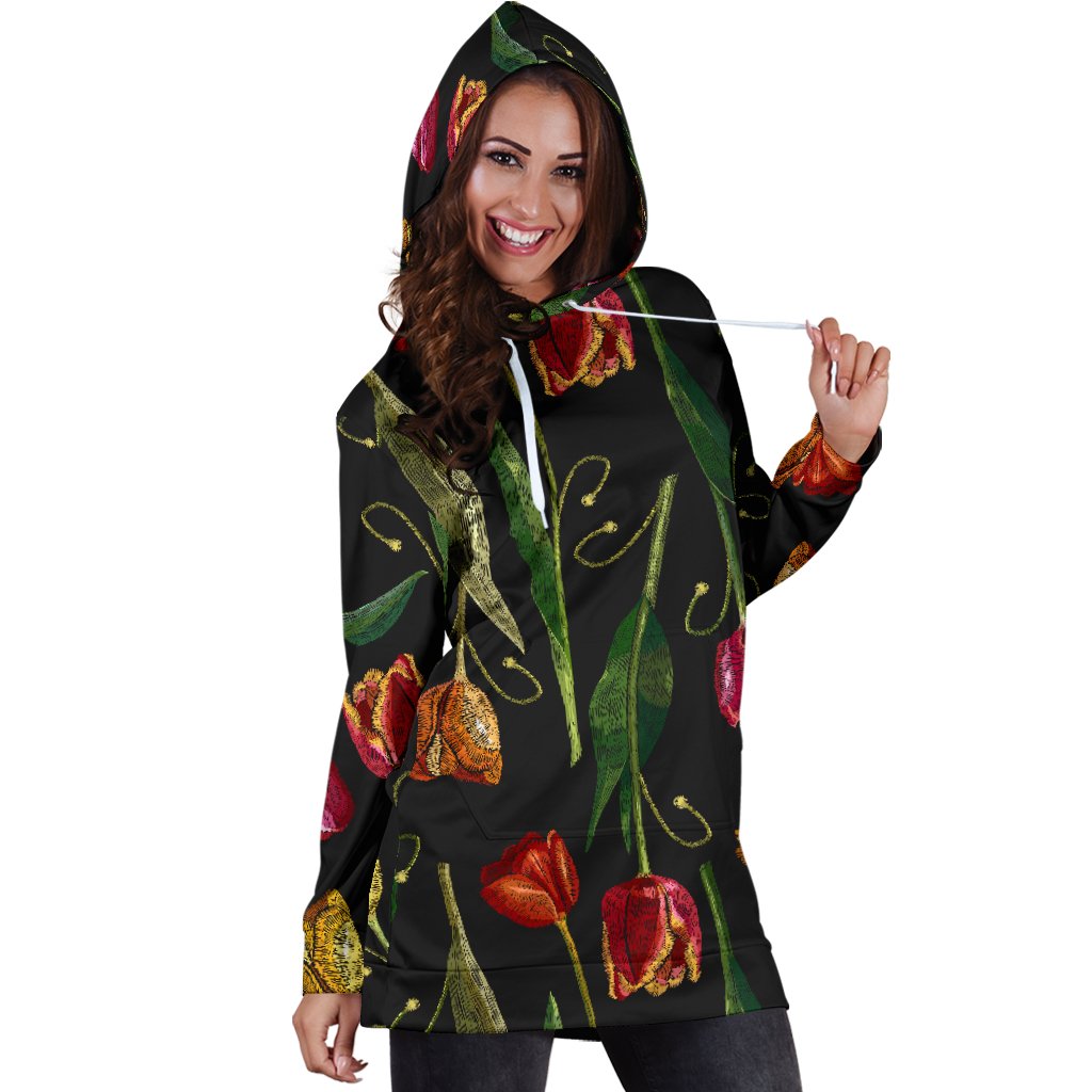 Tulip Embroidered Pattern Print Design TP01 Women Hoodie Dress