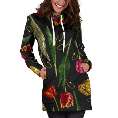 Tulip Embroidered Pattern Print Design TP01 Women Hoodie Dress