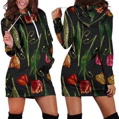 Tulip Embroidered Pattern Print Design TP01 Women Hoodie Dress
