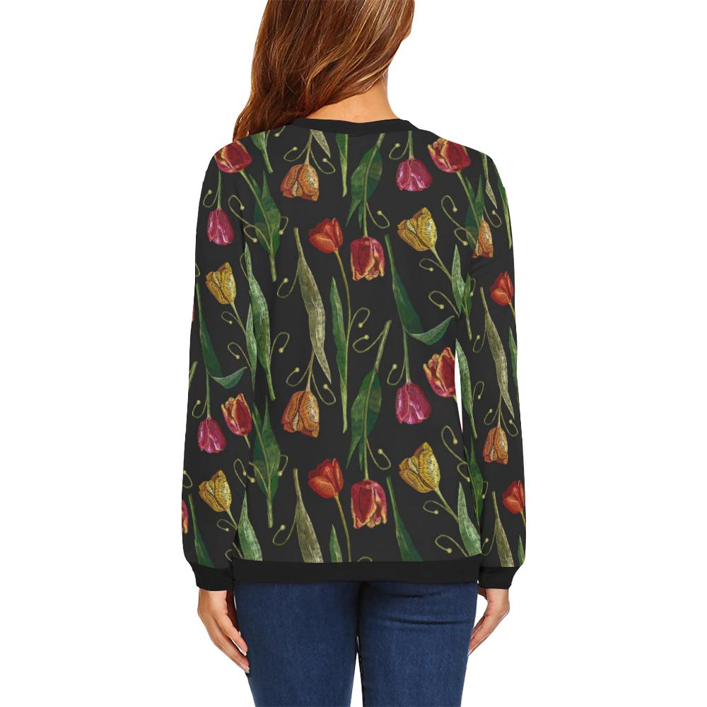 Tulip Embroidered Pattern Print Design TP01 Women Long Sleeve Sweatshirt-JorJune