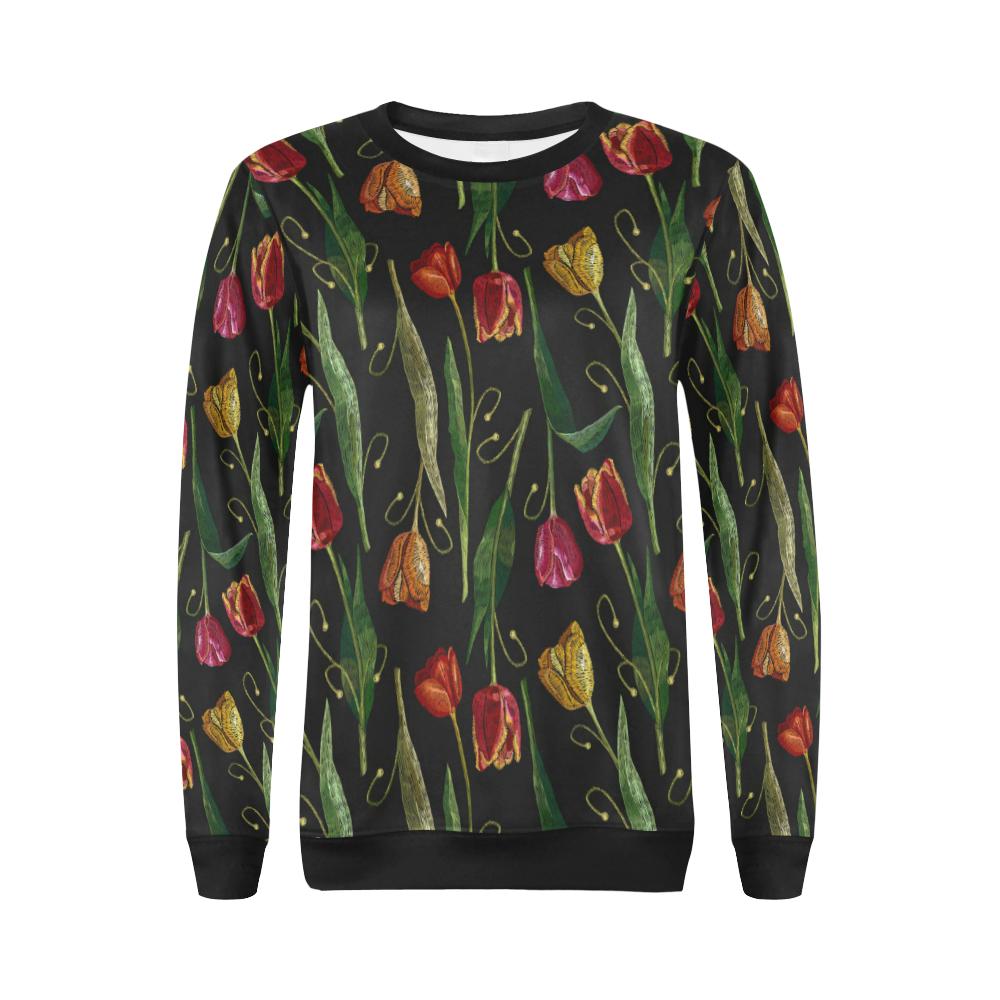 Tulip Embroidered Pattern Print Design TP01 Women Long Sleeve Sweatshirt-JorJune