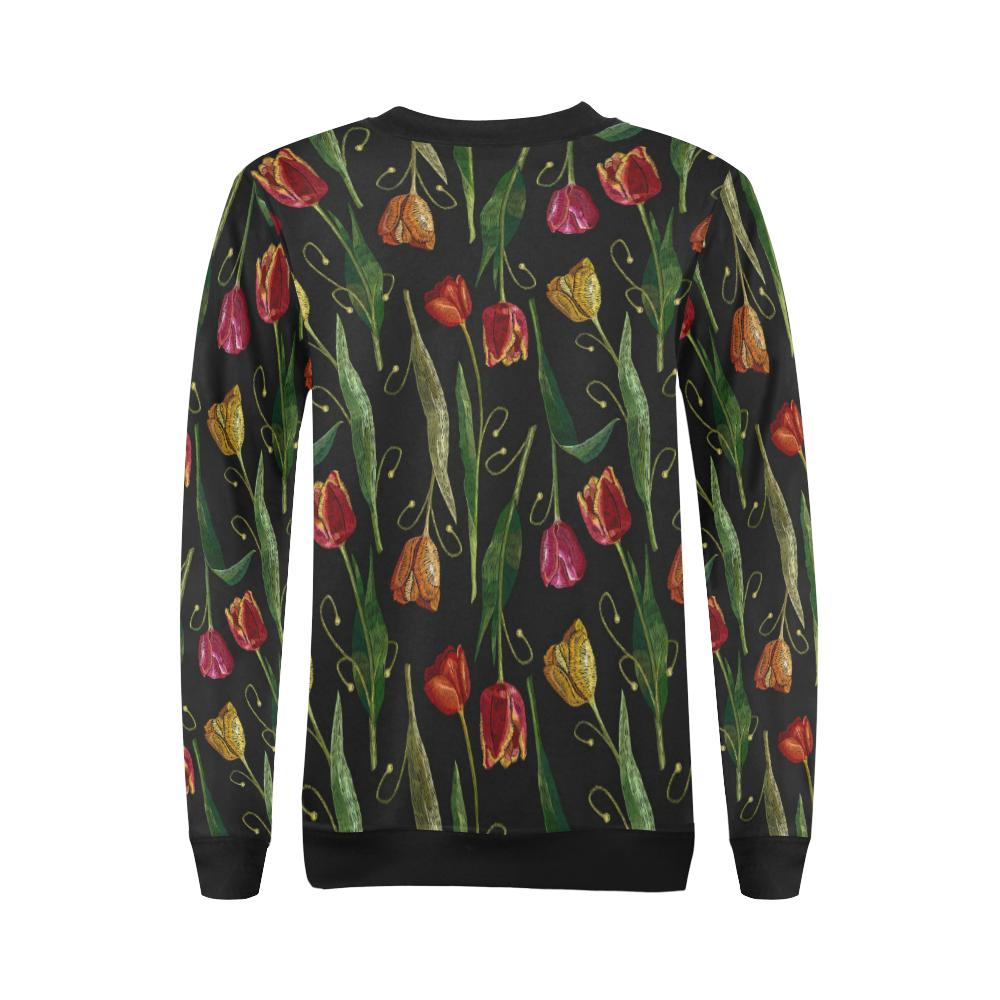 Tulip Embroidered Pattern Print Design TP01 Women Long Sleeve Sweatshirt-JorJune