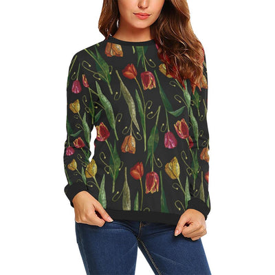 Tulip Embroidered Pattern Print Design TP01 Women Long Sleeve Sweatshirt-JorJune