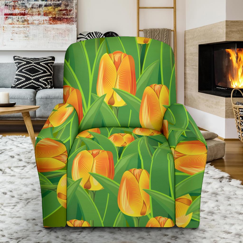 Tulip Orange Pattern Print Design TP07 Recliner Slipcover-JORJUNE.COM