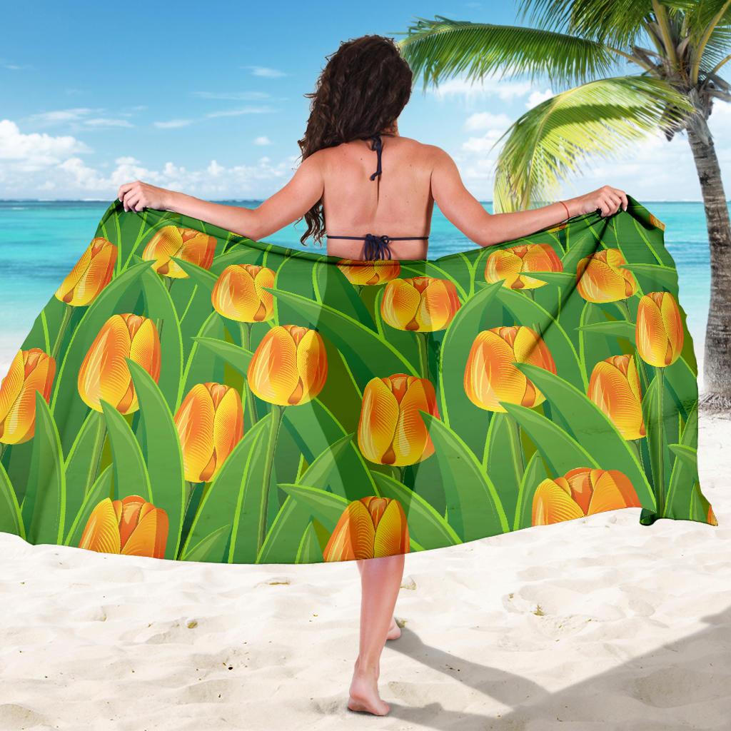 Tulip Orange Pattern Print Design TP07 Sarong Pareo Wrap-JORJUNE.COM