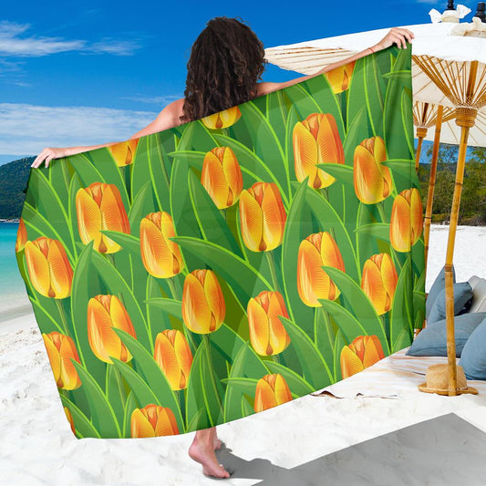 Tulip Orange Pattern Print Design TP07 Sarong Pareo Wrap-JORJUNE.COM