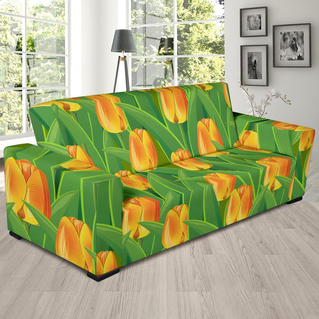 Tulip Orange Pattern Print Design TP07 Sofa Slipcover-JORJUNE.COM