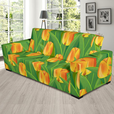 Tulip Orange Pattern Print Design TP07 Sofa Slipcover-JORJUNE.COM