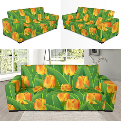Tulip Orange Pattern Print Design TP07 Sofa Slipcover-JORJUNE.COM