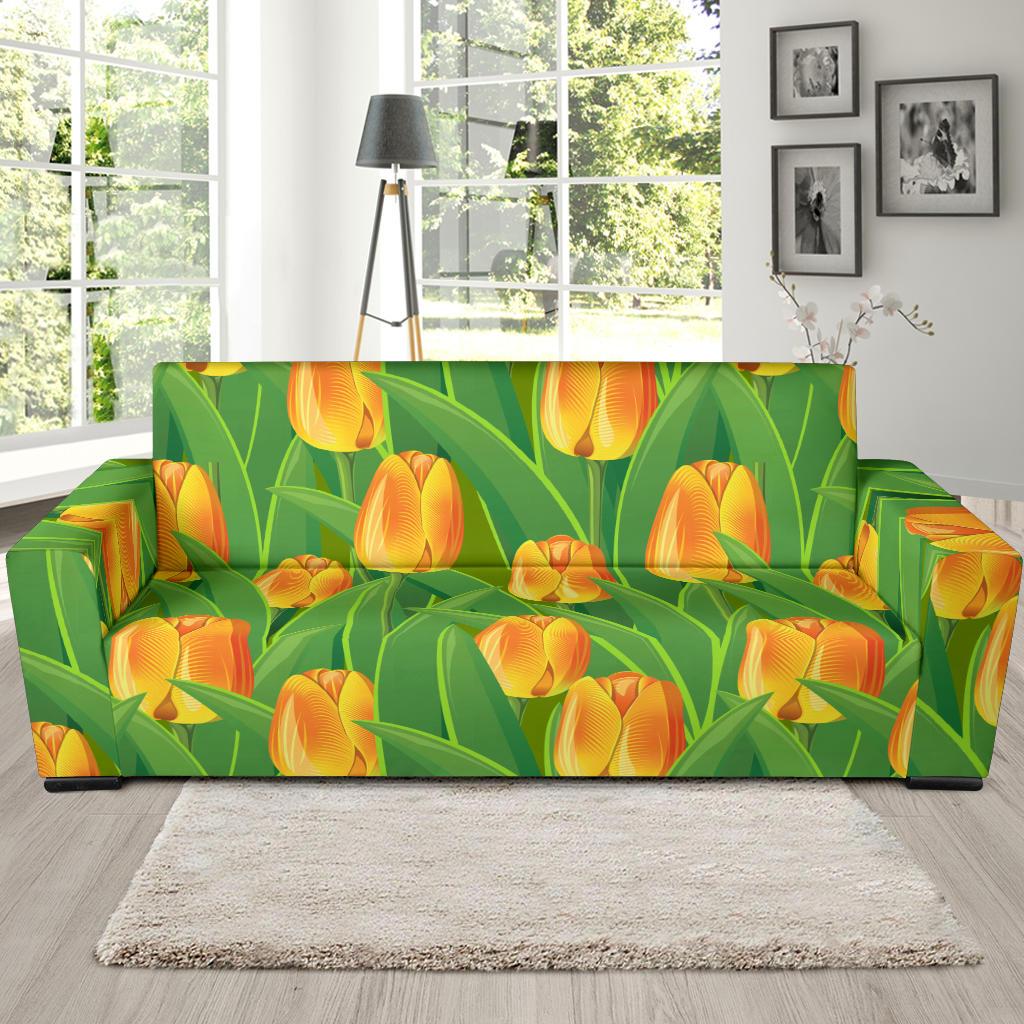 Tulip Orange Pattern Print Design TP07 Sofa Slipcover-JORJUNE.COM