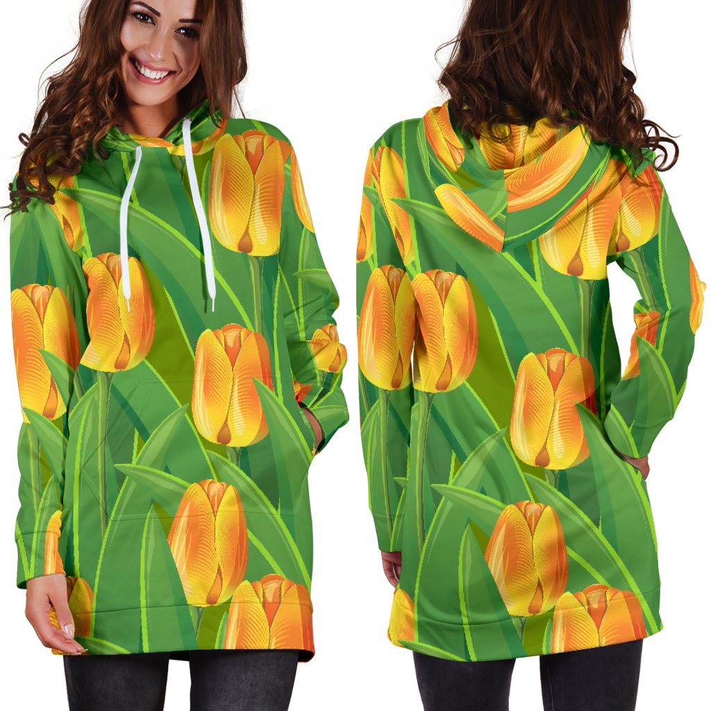Tulip Orange Pattern Print Design TP07 Women Hoodie Dress