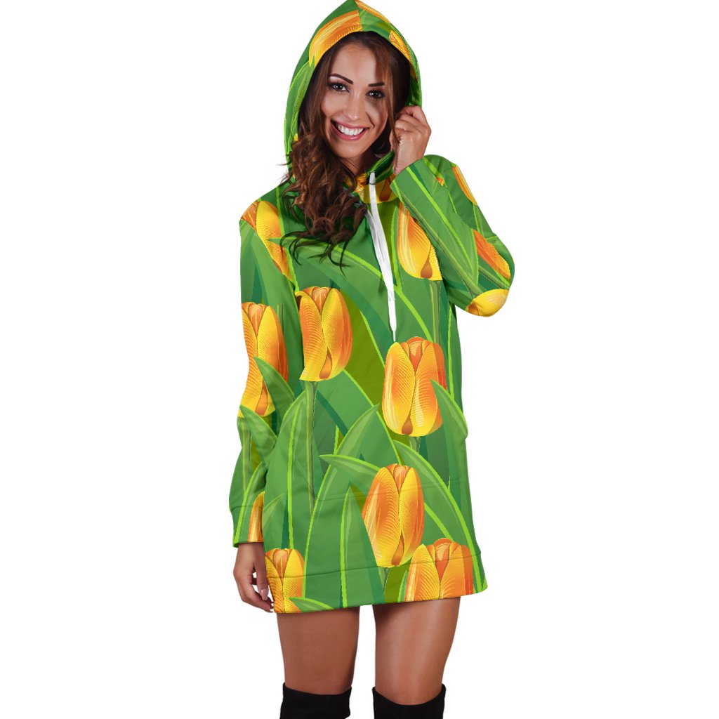 Tulip Orange Pattern Print Design TP07 Women Hoodie Dress