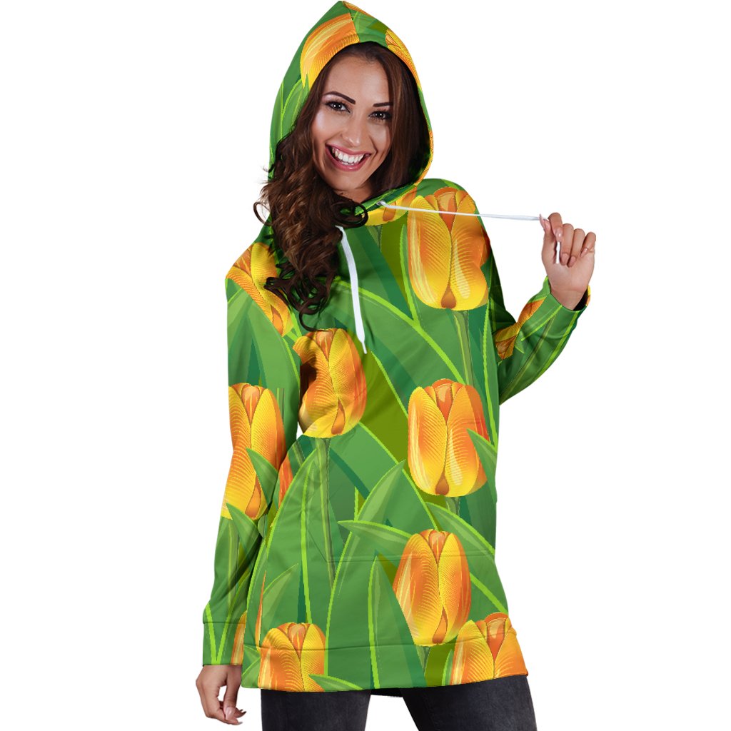 Tulip Orange Pattern Print Design TP07 Women Hoodie Dress