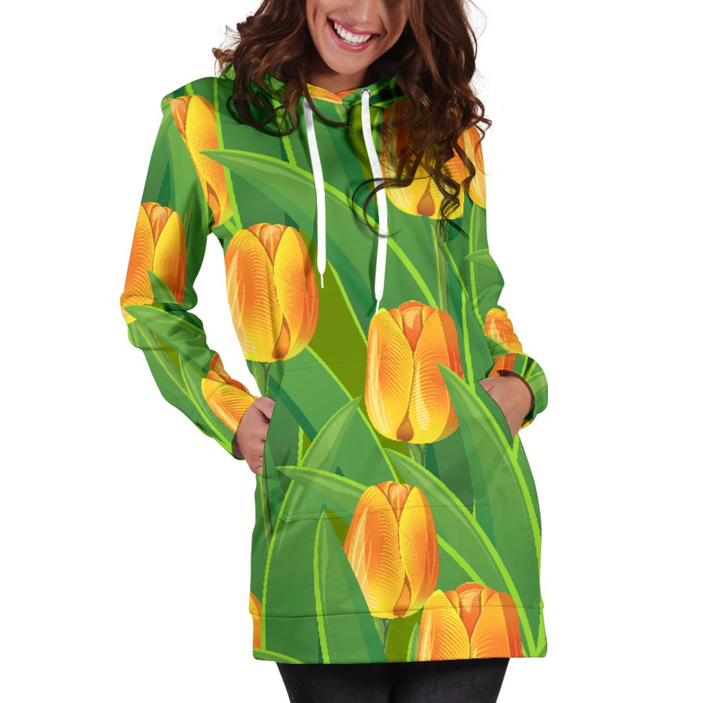 Tulip Orange Pattern Print Design TP07 Women Hoodie Dress